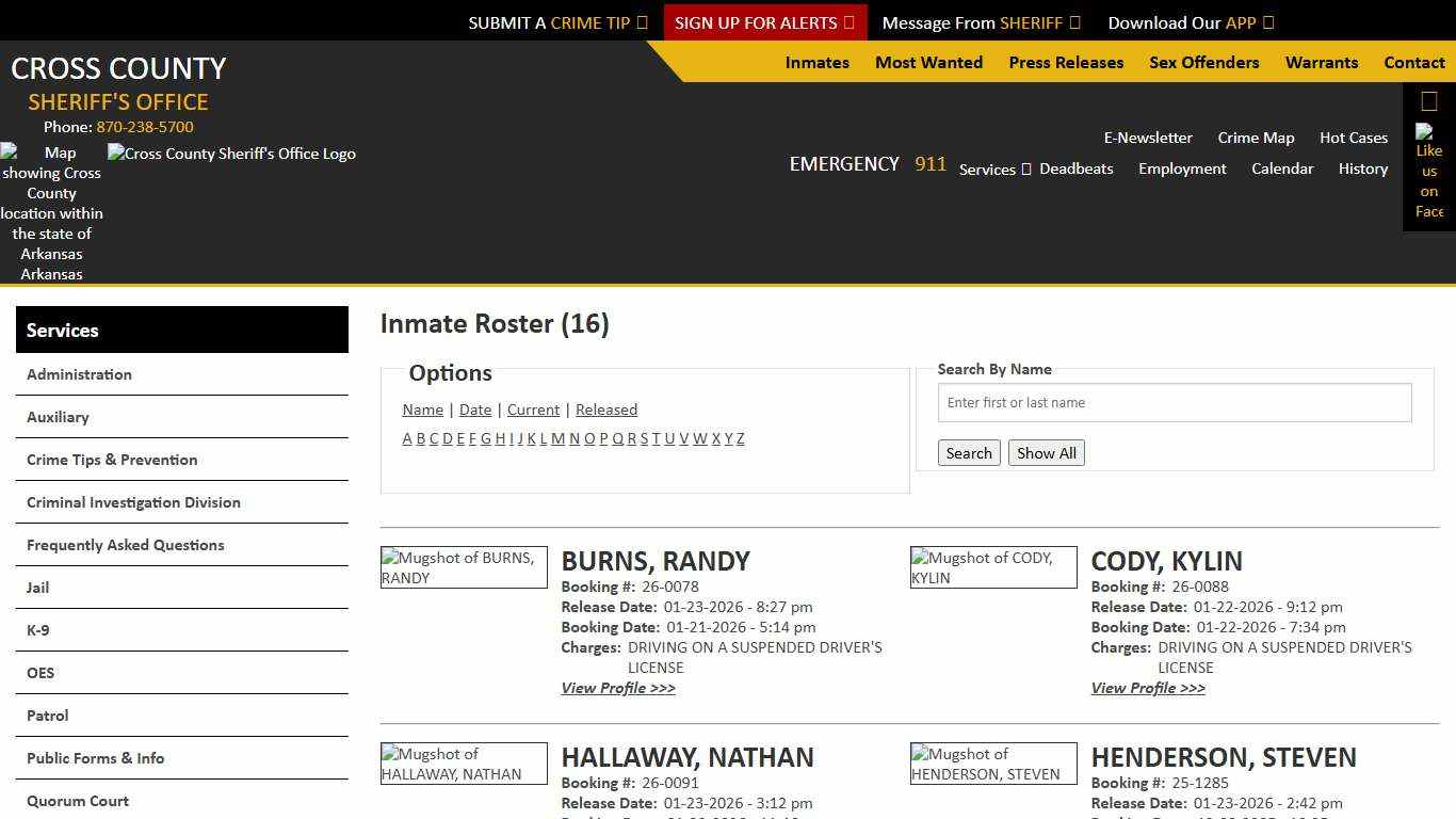 Inmate Roster - Released Inmates - Cross County Sheriff AR