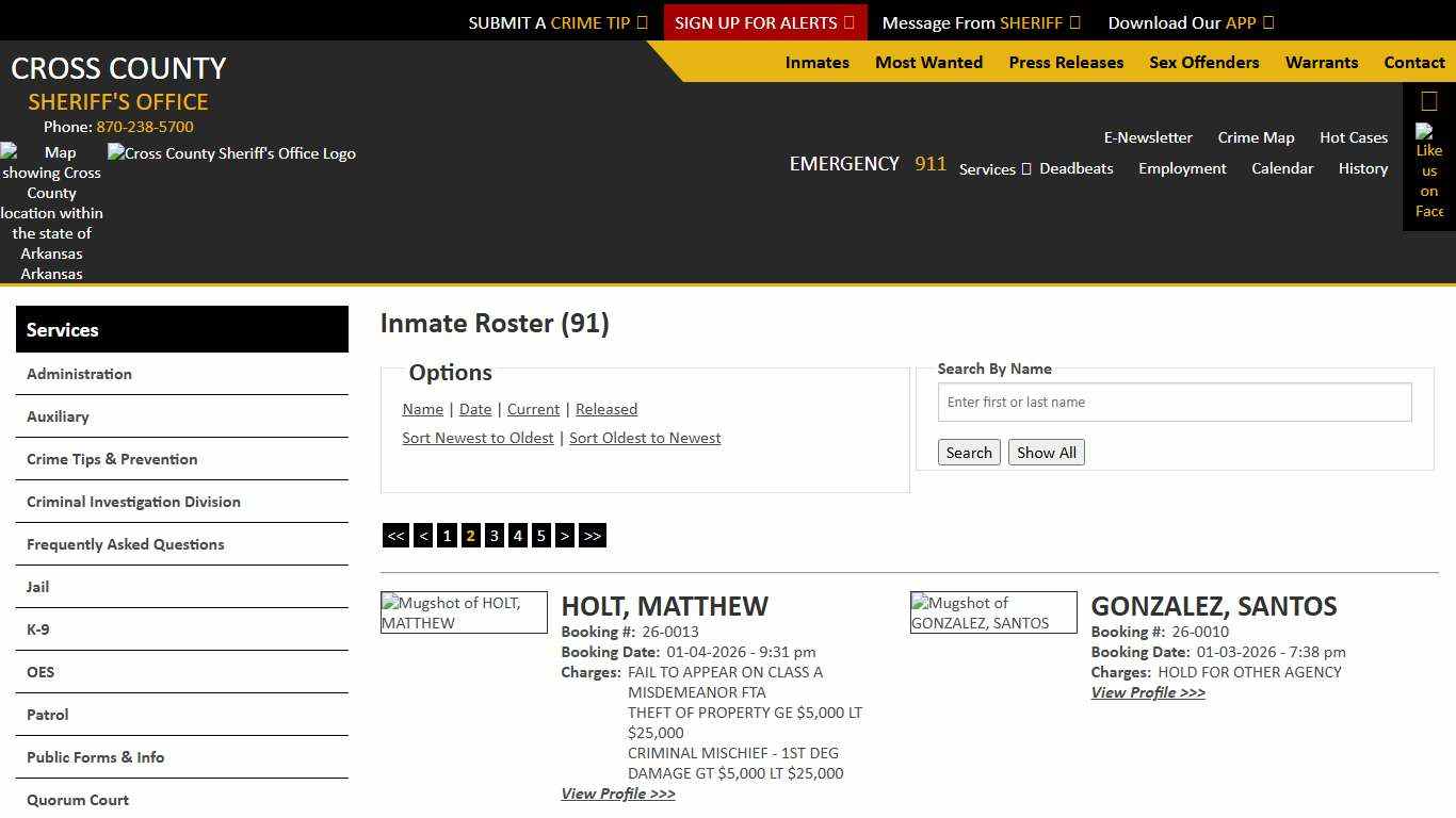 Inmate Roster - Page 2 Current Inmates Booking Date Descending - Cross County Sheriff AR