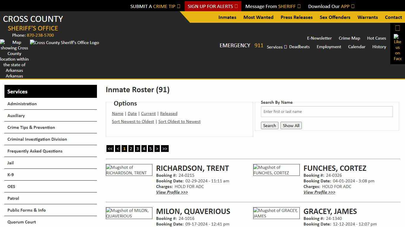 Inmate Roster - Current Inmates Booking Date Ascending - Cross County Sheriff AR